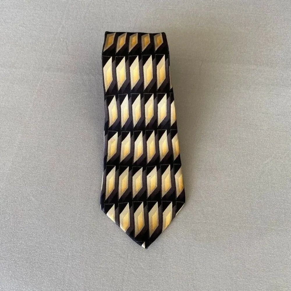 Vintage Giorgio Bissoni Silk Tie Geometric Black Gold Tan 52